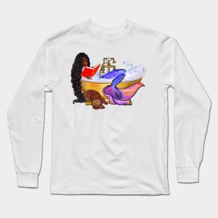 Mermaid bookworm with braids relaxing in luxurious bubble bath having a moment of tranquility  ! Long Sleeve T-Shirt